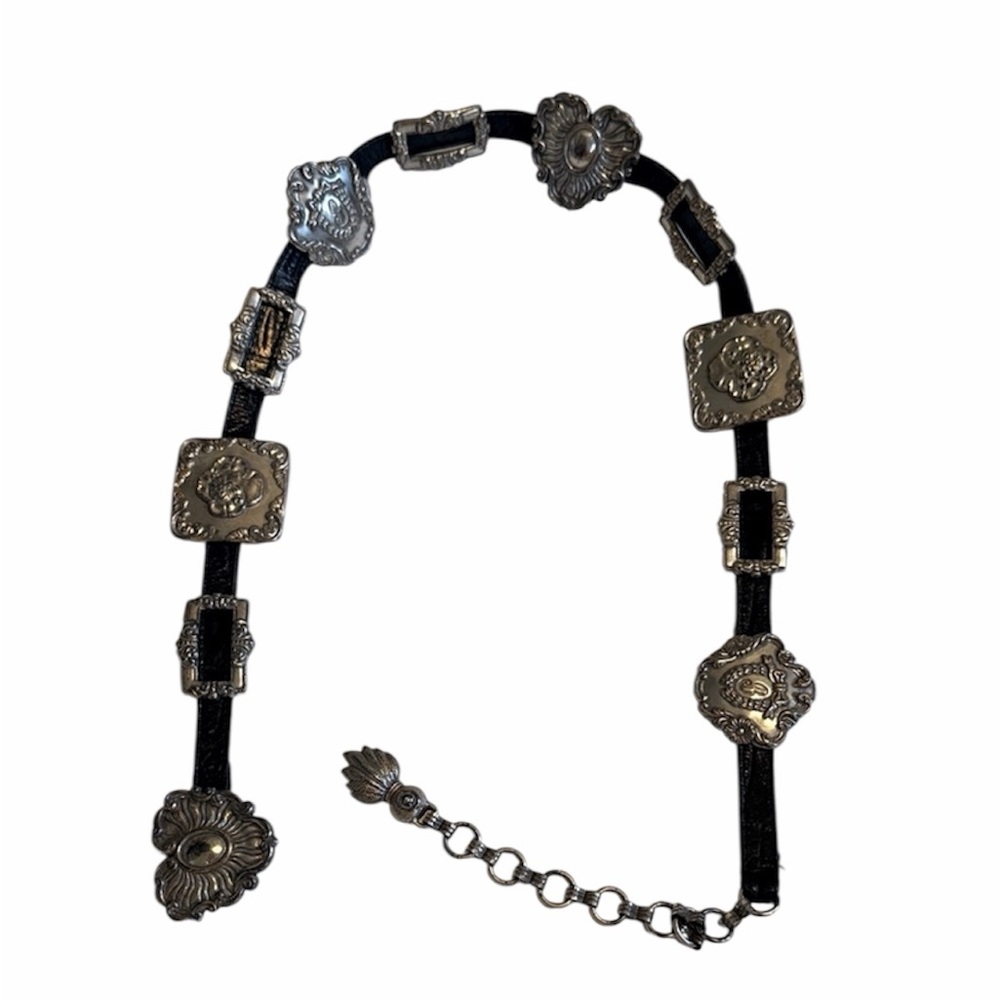 Brighton Vintage Black and Silver Buckle Belt 1993